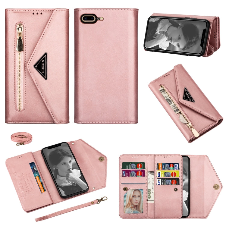 Skin Feel Zipper Horizontal Flip Leather Case with Holder & Card Slots & Photo Frame & Lanyard & Long Rope, For iPhone 6, For iPhone 6 Plus, For iPhone 7 / 8 / SE (2020), For iPhone 7 Plus / 8 Plus