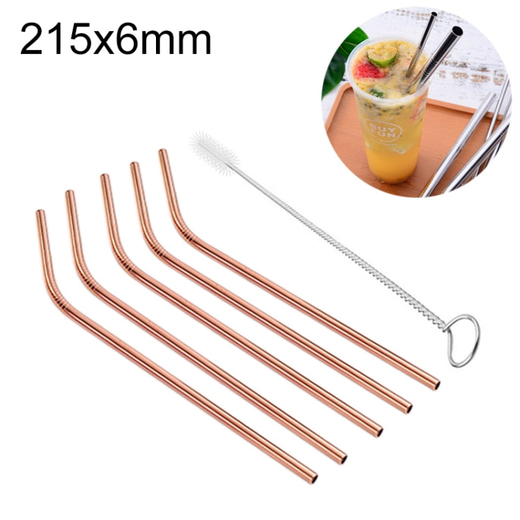 5pcs Reusable Stainless Steel Bent Drinking Straw + Cleaner Brush Set Kit, 215*6mm, 215*6mm (Bent)