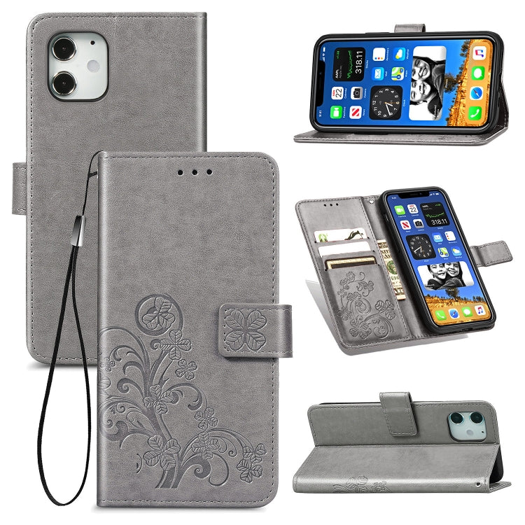 Four-leaf Clasp Embossed Buckle Mobile Phone Protection Leather Case with Lanyard & Card Slot & Wallet & Bracket Function, For iPhone 12 Pro Max, For iPhone 12 / 12 Pro, For iPhone 12 mini