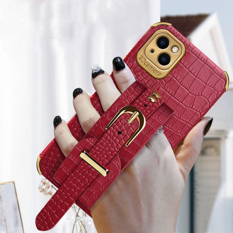 Electroplated TPU Crocodile Pattern Leather Case with Wrist Strap, For iPhone 13 Pro Max, For iPhone 13 Pro, For iPhone 13, For iPhone 13 mini
