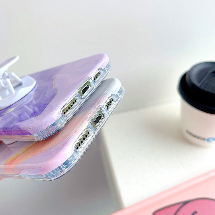 Thickened TPU Glazed Marble Pattern Case with Folding Holder, For iPhone 11