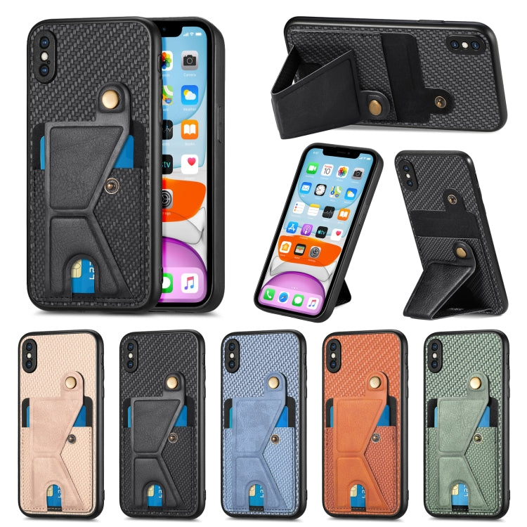 Carbon Fiber Wallet Flip Card K-shaped Holder Phone Case, For iPhone X / XS, For iPhone XR, For iPhone XS Max, For iPhone 11