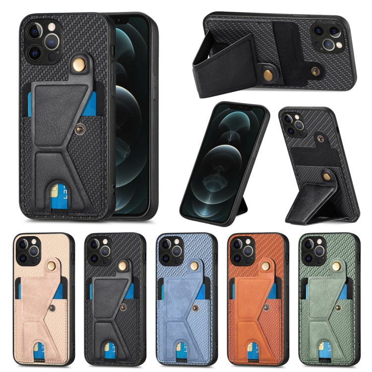 Carbon Fiber Wallet Flip Card K-shaped Holder Phone Case, For iPhone 12 Pro, For iPhone 12 Pro Max, For iPhone 13 mini, For iPhone 13