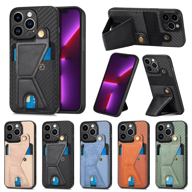 Carbon Fiber Wallet Flip Card K-shaped Holder Phone Case, For iPhone 13 Pro, For iPhone 13 Pro Max, For iPhone 14, For iPhone 14 Plus