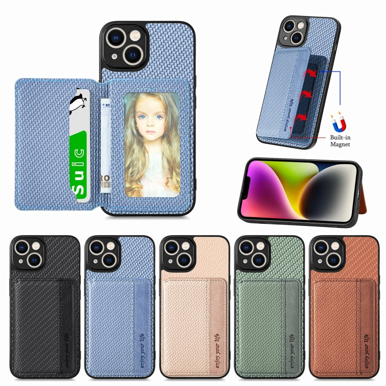 Carbon Fiber Magnetic Card Bag Phone Case, For iPhone 14, For iPhone 14 Plus, For iPhone 14 Pro, For iPhone 14 Pro Max
