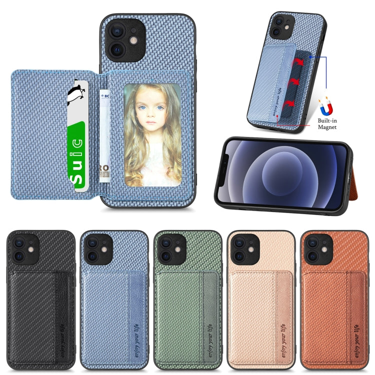 Carbon Fiber Magnetic Card Bag Phone Case, For iPhone 12 mini, For iPhone 12, For iPhone 12 Pro, For iPhone 12 Pro Max