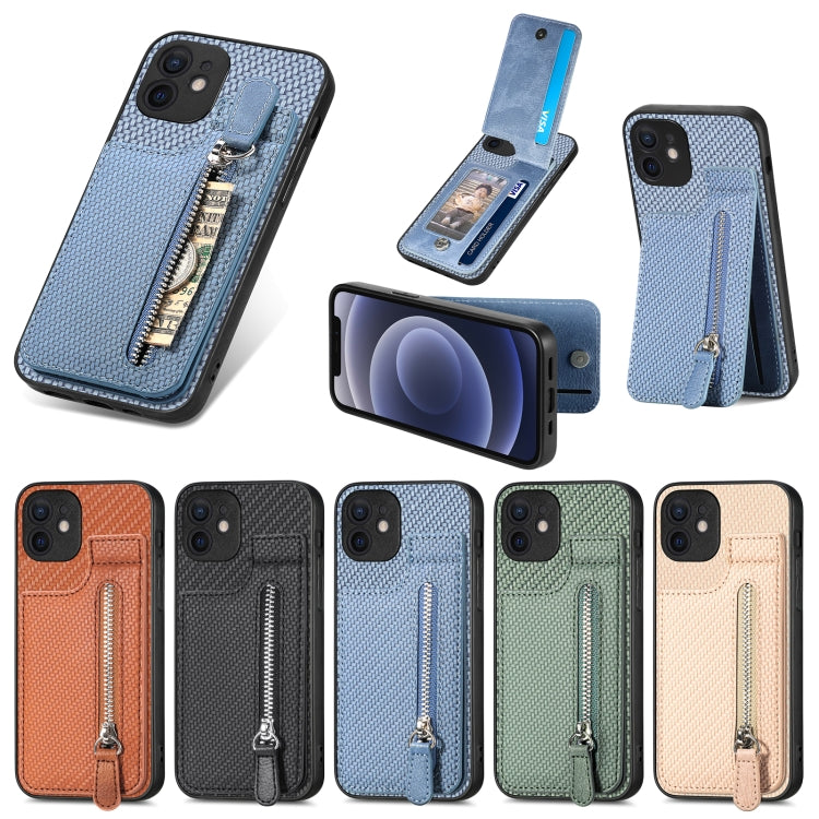 Carbon Fiber Vertical Flip Zipper Phone Case, For iPhone 12 mini, For iPhone 12, For iPhone 12 Pro, For iPhone 12 Pro Max