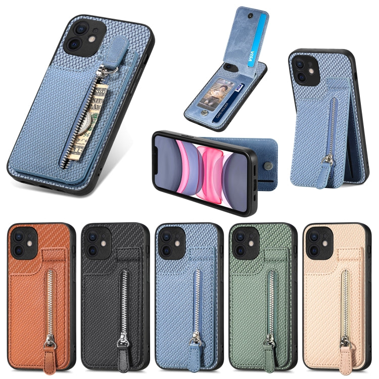 Carbon Fiber Vertical Flip Zipper Phone Case, For iPhone 11, For iPhone 11 Pro, For iPhone 11 Pro Max, For iPhone X / XS