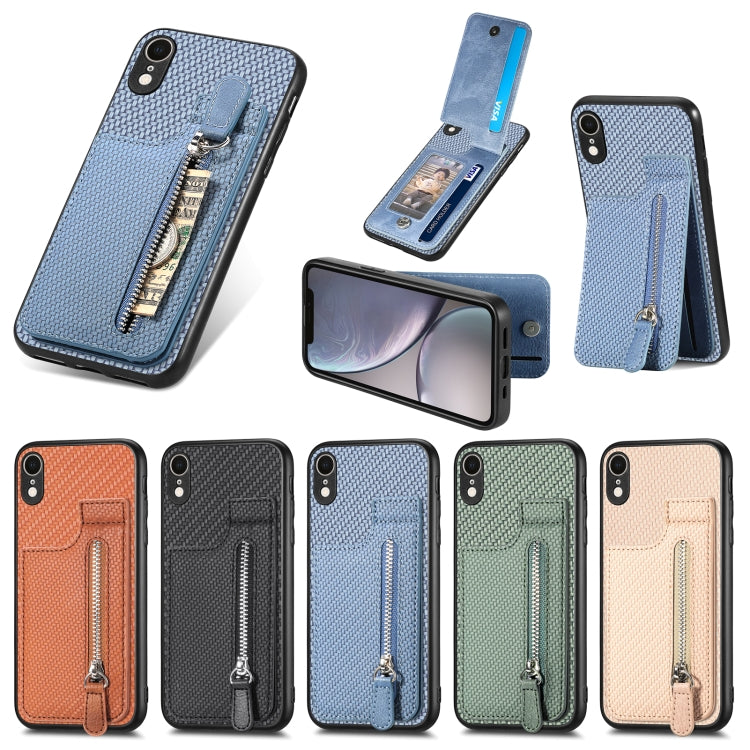 Carbon Fiber Vertical Flip Zipper Phone Case, For iPhone XR, For iPhone XS Max, For iPhone SE 2022 / 2020 / 7 / 8, For iPhone 7 Plus / 8 Plus