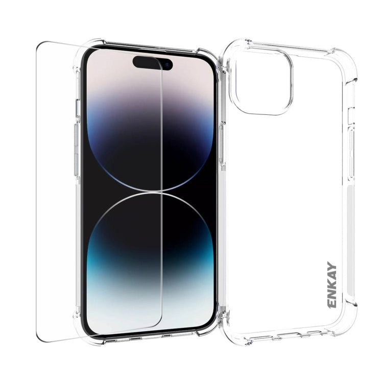 ENKAY Transparent TPU Shockproof Phone Case with Glass Film, For iPhone 15 Pro Max, For iPhone 14 Plus, For iPhone 15 Pro, For iPhone 14, For iPhone 15 Plus, For iPhone 14 Pro, For iPhone 14 Pro Max, For iPhone 15