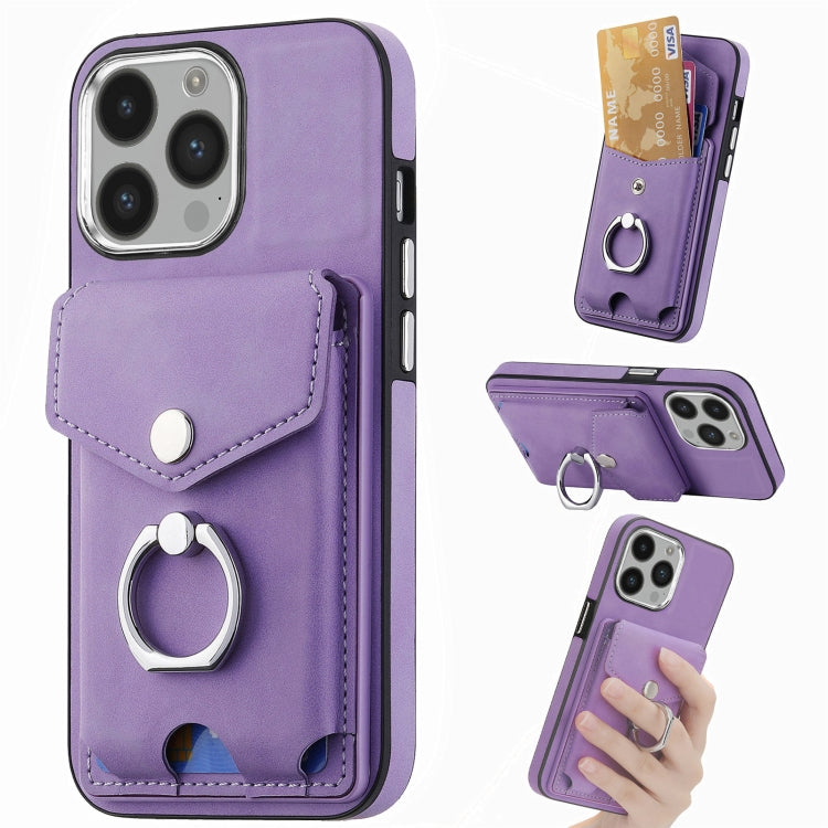 Electroplating Skin-feel Leather Ring Card Wallet Phone Case, For iPhone 14 Pro, For iPhone 14 Pro Max