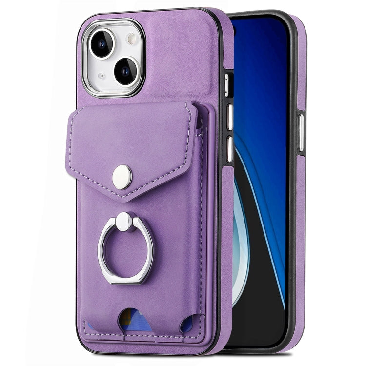 Electroplating Skin-feel Leather Ring Card Wallet Phone Case, For iPhone 15 Pro Max, For iPhone 15 Plus, For iPhone 15 Pro, For iPhone 15