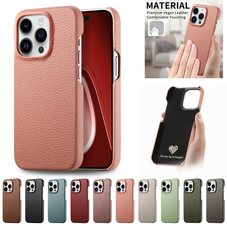 Litchi Oil Edge Leather Back Phone Case, For iPhone 15 Pro Max, For iPhone 15 Pro