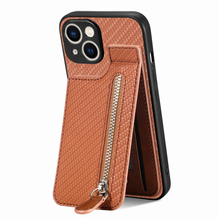 Carbon Fiber Vertical Flip Zipper Phone Case, For iPhone 15
