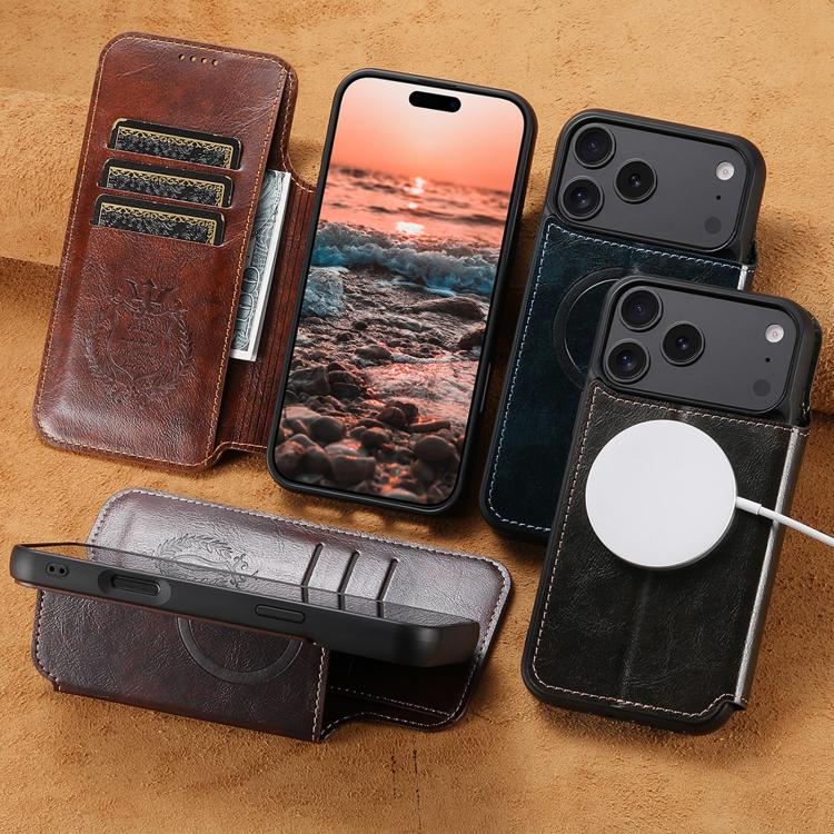 Suteni J05 Leather Magnetic MagSafe Phone Case, For iPhone 15 Pro, For iPhone 15 Plus, For iPhone 15