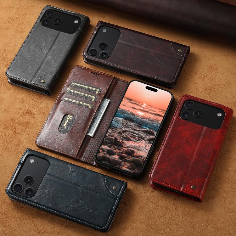 Suteni Baroque Calf Texture Buckle Wallet Leather Phone Case, For iPhone 16, For iPhone 15 Pro Max, For iPhone 15 Pro, For iPhone 15 Plus