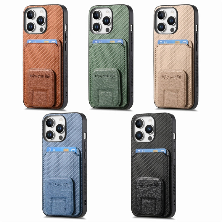 Carbon Fiber Card Bag Fold Stand Phone Case, For iPhone 11, For iPhone 11 Pro, For iPhone XR, For iPhone XS Max