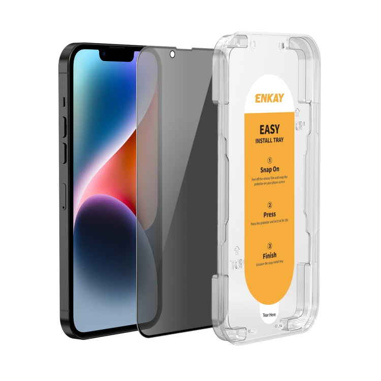 ENKAY Easy Install Anti-peeping Privacy Full Screen Tempered Glass Film, For iPhone 14 / 16e / 13 / 13 Pro, For iPhone 16 Pro Max, For iPhone 16 Pro, For iPhone 16 Plus, For iPhone 15 Plus, For iPhone 16, For iPhone 15, For iPhone 15 Pro Max