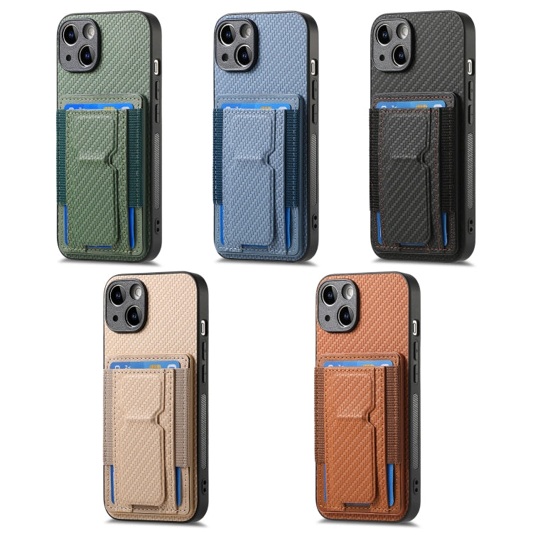 Carbon Fiber Fold Stand Elastic Card Bag Phone Case, For iPhone 6 / 6s