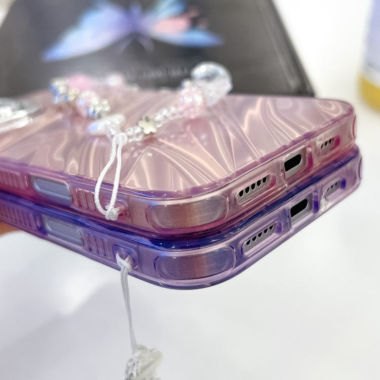 Plating Glitter Texture Chain Wristband TPU Phone Case with Lens Film, For iPhone 14
