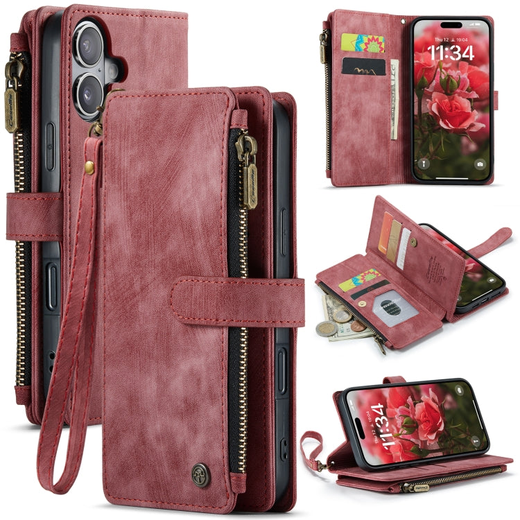 CaseMe C30 Card Slots Zipper Wallet Leather Phone Case, For iPhone 16 Pro, For iPhone 16 Plus, For iPhone 16