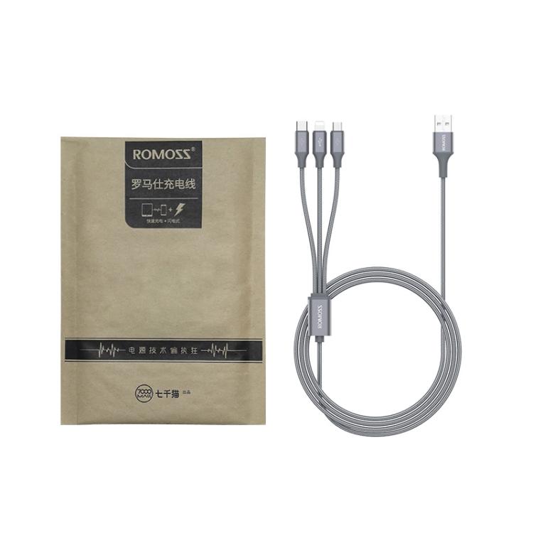 ROMOSS CB25 3 In 1 3.5A 8 Pin + Micro USB + Type C/USB-C Cable, 1m, 1.5m