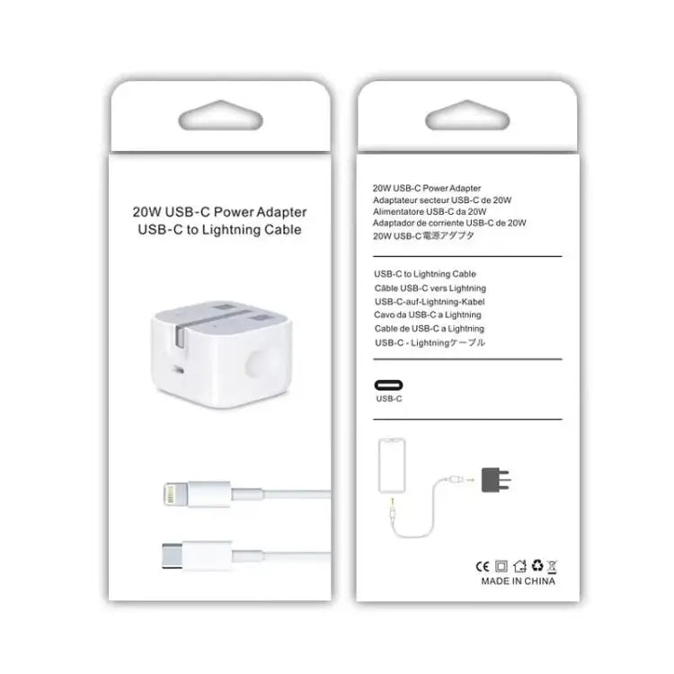 A2344 20W PD 3.0 Type-C / USB-C Folding Travel Charger + USB-C / Type-C to 8 Pin Fast Charging Data Cable Set UK Plug