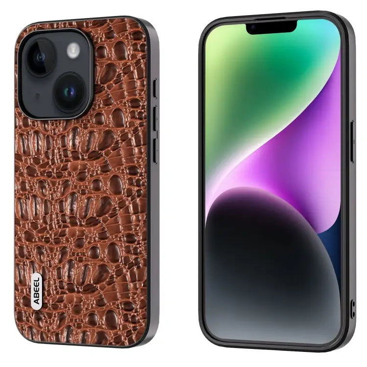 ABEEL Genuine Leather Canopy Black Edge Phone Case - For iPhone 15 / Brown