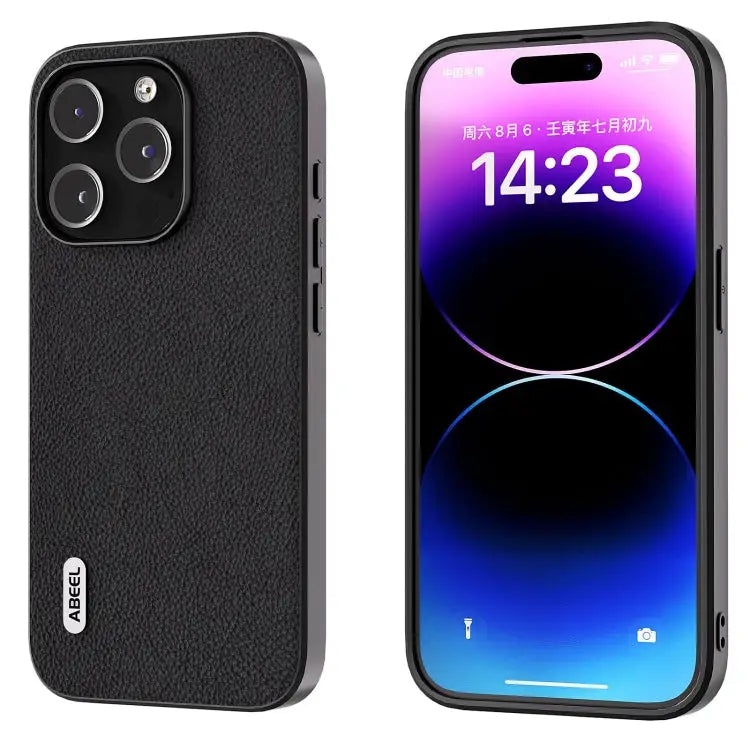 ABEEL Genuine Leather + PC Litchi Texture Phone Case For iPhone 15 Plus For iPhone 15 For iPhone 14 Plus For iPhone 14
