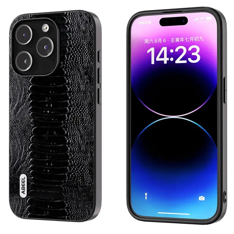 ABEEL Genuine Leather Weilai Series Phone Case - For iPhone 14 Pro Max / Black
