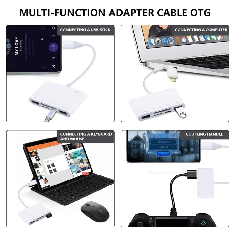 AJ-108PRO 6 in 2 USB-C / Type-C + 8 Pin Interface Multi-function Camera Card Reader 6 in 2 Type-C + 8 Pin - 6 in 2