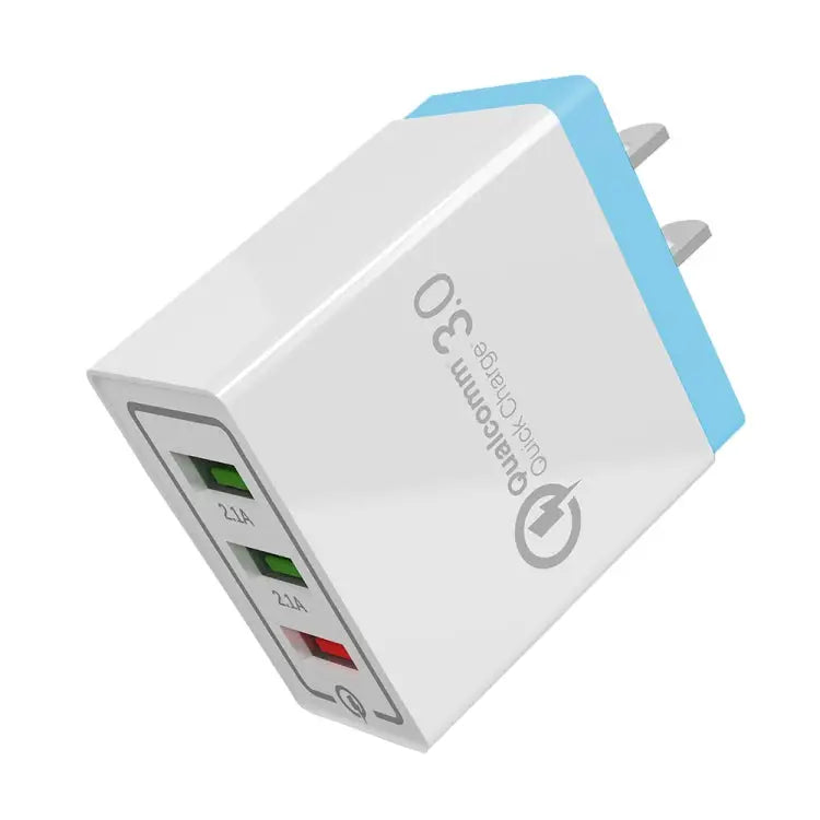 AR-QC-03 2.1A 3 USB Ports Quick Charger Travel Charger US Plug - AR-QC-03 US Plug Blue / Blue