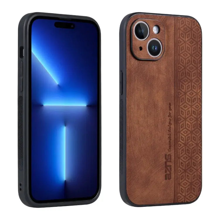 AZNS 3D Embossed Skin Feel Phone Case - For iPhone 15 / Brown - Apple Accessories