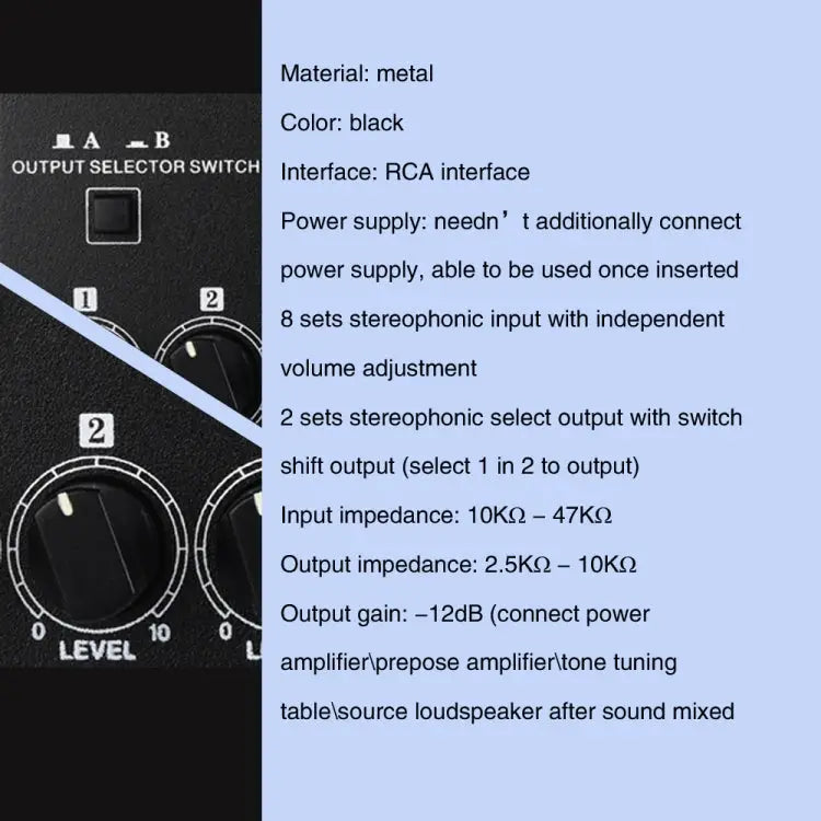 B066 Mini Stereo 8 Channel RCA Non Source Sound Passive Mixer No Power Supply 8 Channel RCA - 8 Channel RCA
