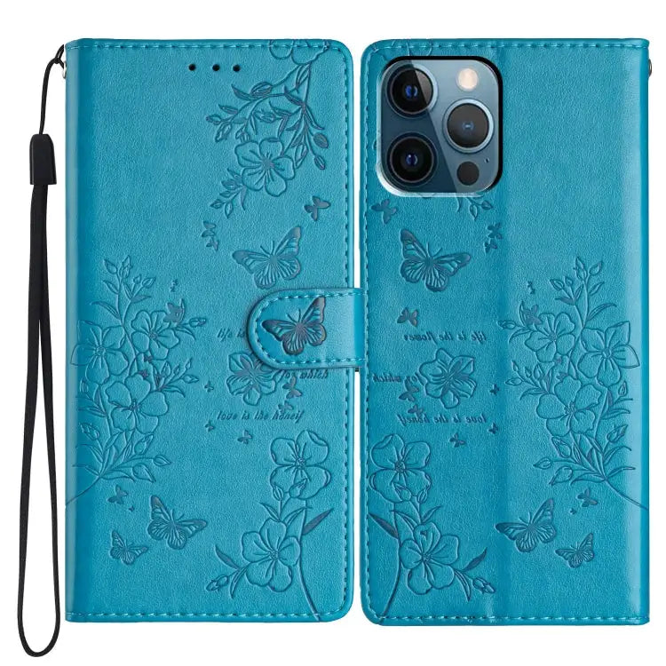 Butterflies and Flowers Leather Phone Case For iPhone 13 For iPhone 13 mini For iPhone 12 / 12 Pro For iPhone 12 Pro