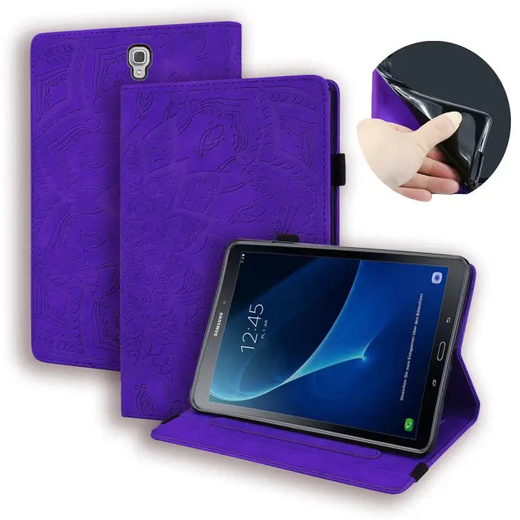 Calf Pattern Double Folding Design Embossed Leather Case with Holder & Card Slots & Pen Slot & Elastic Band For iPad