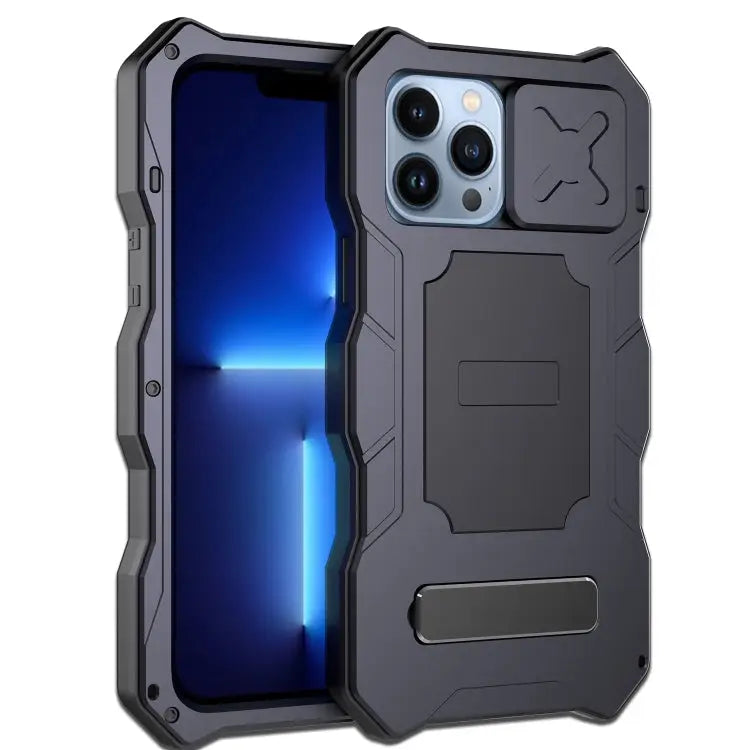 Camshield Shockproof Waterproof Dustproof Metal Case with Holder - For iPhone 12 / 12 Pro / Black - Apple Accessories