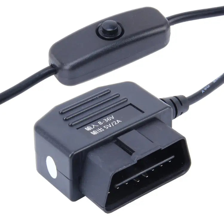 Car Auto 16Pin OBDII Charging Cable Mini 5 Pin USB Power Adapter with Switch Button for GPS Tablet E-dog Phone Cable