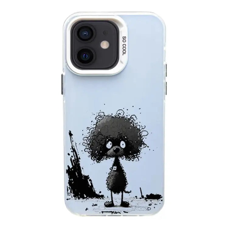 Color Ink Frosted PC + TPU Phone Case For iPhone 12 - For iPhone 12 / Curl Teddy - Apple Accessories