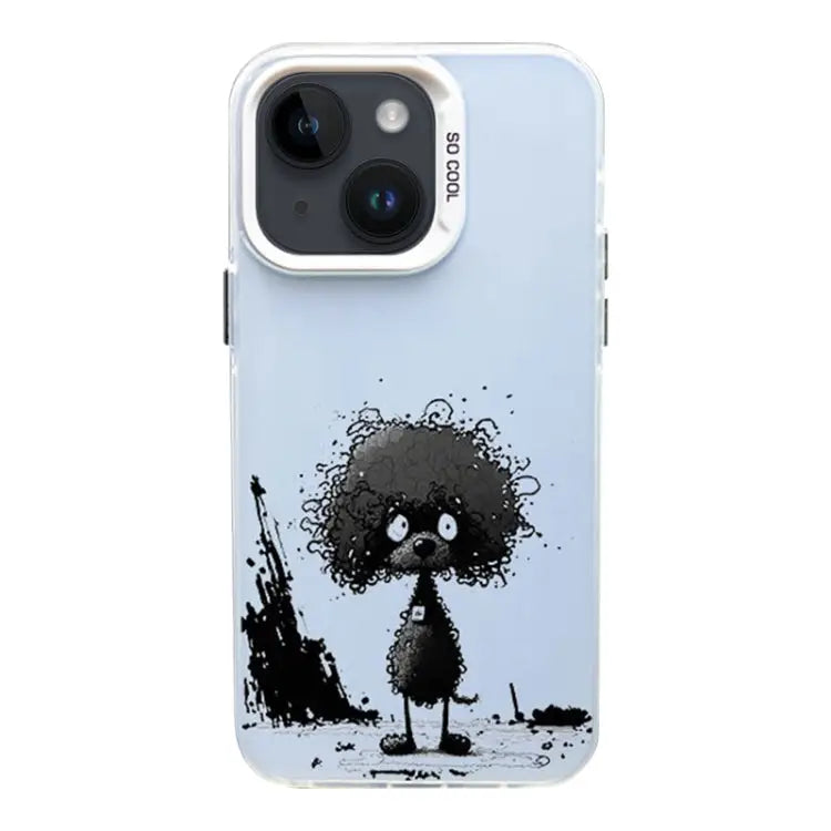 Color Ink Frosted PC + TPU Phone Case For iPhone 14 Plus - For iPhone 14 Plus / Curl Teddy - Apple Accessories