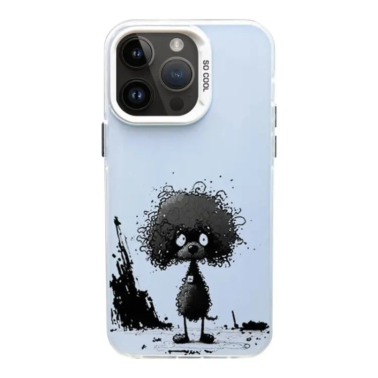 Color Ink Frosted PC + TPU Phone Case For iPhone 14 Pro Max - For iPhone 14 Pro Max / Curl Teddy - Apple Accessories