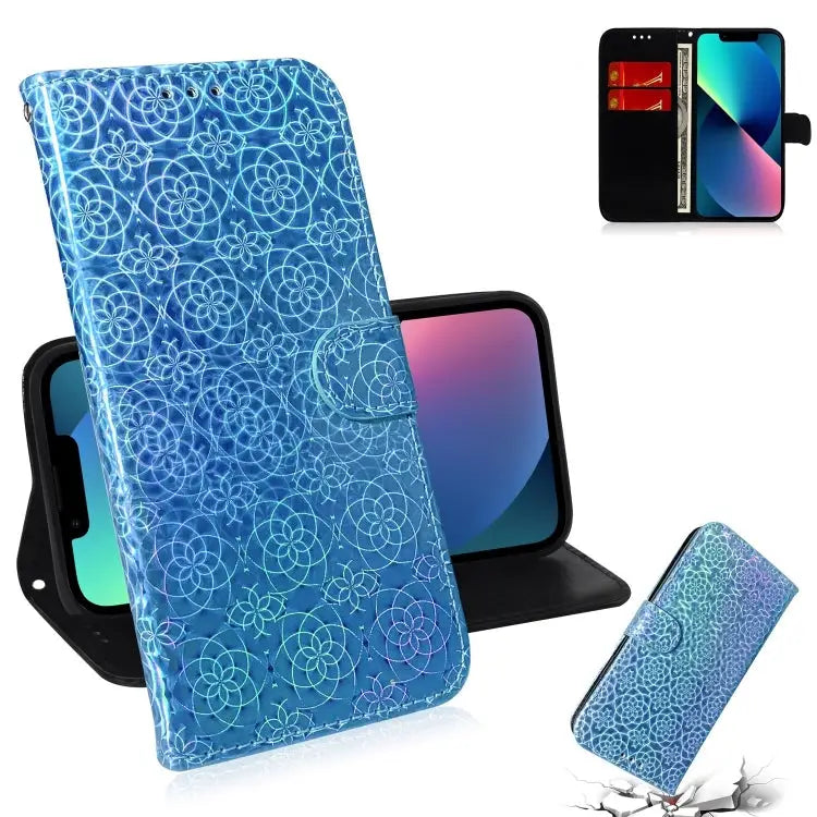 Colorful Magnetic Buckle Leather Phone Case For iPhone 15 - For iPhone 15 / Blue - Apple Accessories