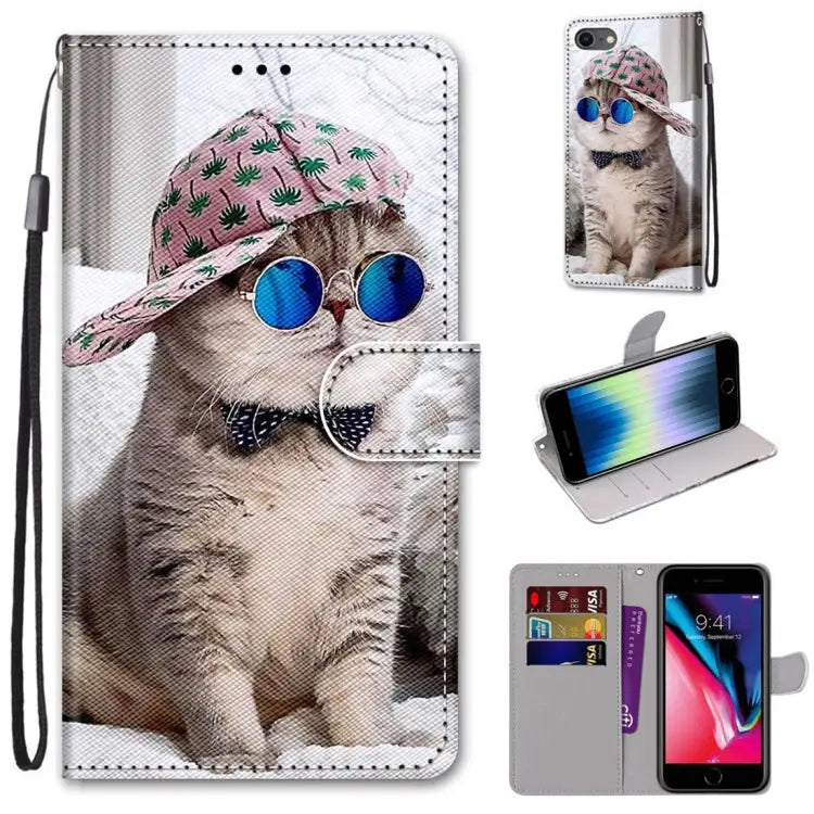 Coloured Drawing Cross Texture Horizontal Flip PU Leather Case with Holder & Card Slots & Wallet & Lanyard For iPhone