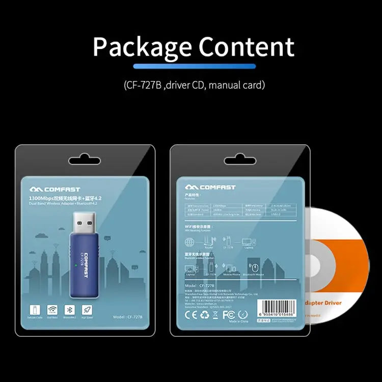 COMFAST CF-727B 1300Mbps Dual Frequency Gigabit USB Desktop Transmitter Receiver Portable Bluetooth V4.2 + WiFi