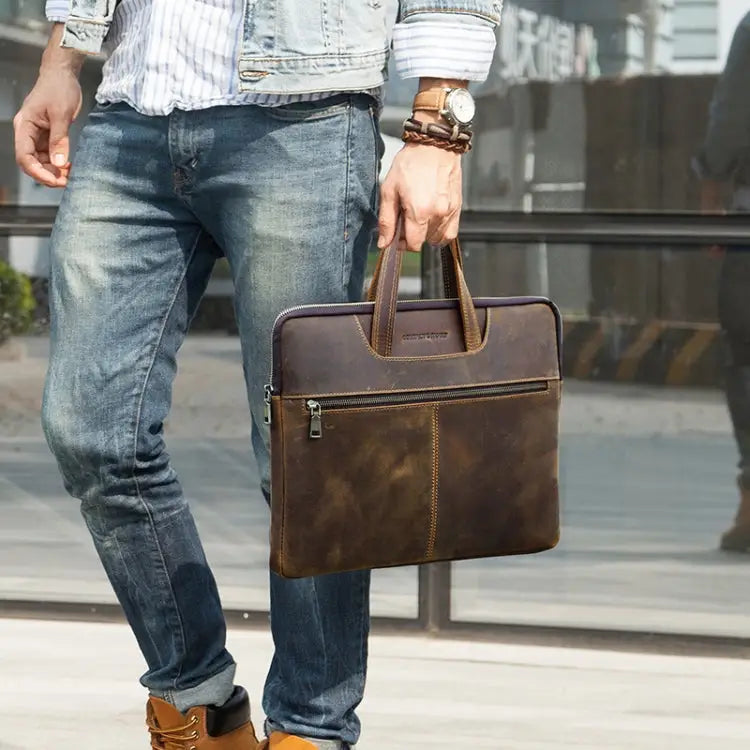 CONTACTS FAMILY CF3010 Crazy Horse Leather Multifunctional Laptop Handbag For Macbook Pro 16 Inch For Macbook Pro 16