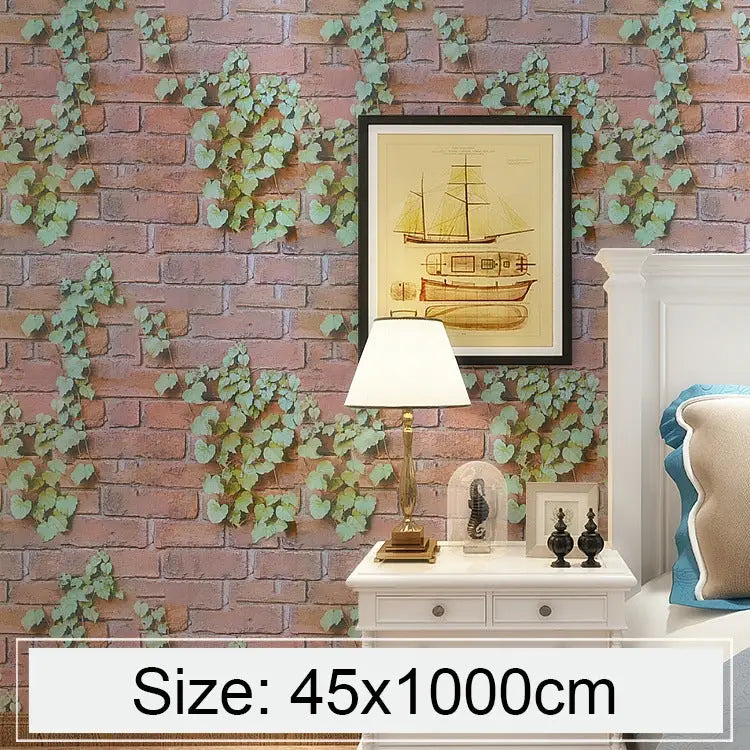 Creative 3D Parthenocissus Stone Brick Decoration Wallpaper Stickers Bedroom Living Room Wall Waterproof Wallpaper Roll