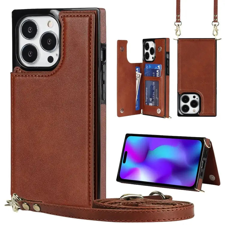 Cross-body Square Dual-Buckle Card Flip Wallet Phone Case For iPhone 14 For iPhone 14 Plus For iPhone 14 Pro For iPhone