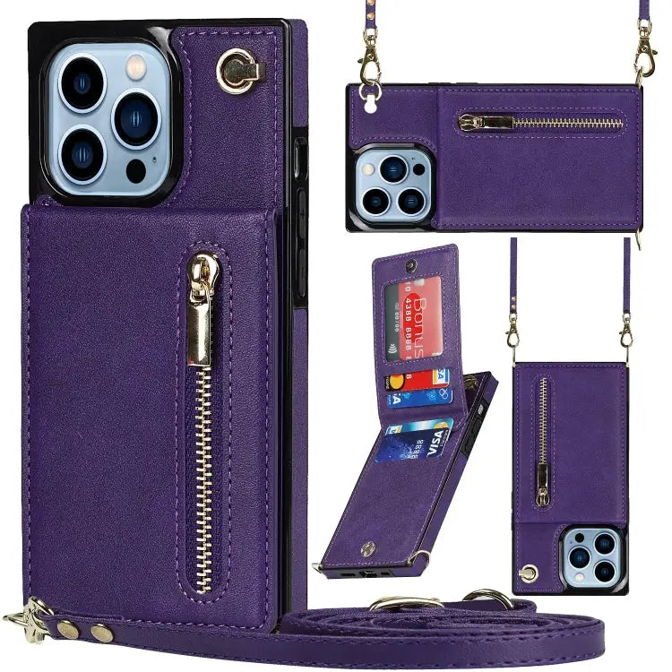 Cross-body Zipper Square Phone Case with Holder For iPhone 13 mini For iPhone 13 For iPhone 13 Pro For iPhone 13 Pro