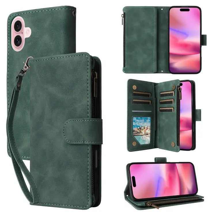 Crossbody Multi-card Slot Wallet Zipper Leather Phone Case For iPhone 16 Pro Max For iPhone 16 Pro For iPhone 16 Plus
