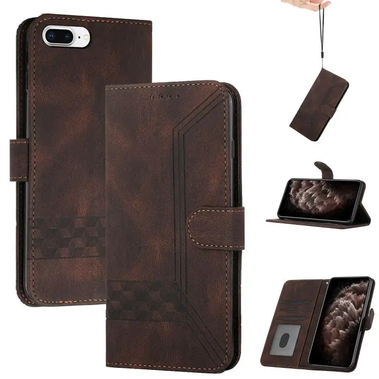 Cubic Skin Feel Flip Leather Phone Case For iPhone XS Max For iPhone SE 2022 / SE 2020 / 7 / 8 For iPhone 7 Plus / 8